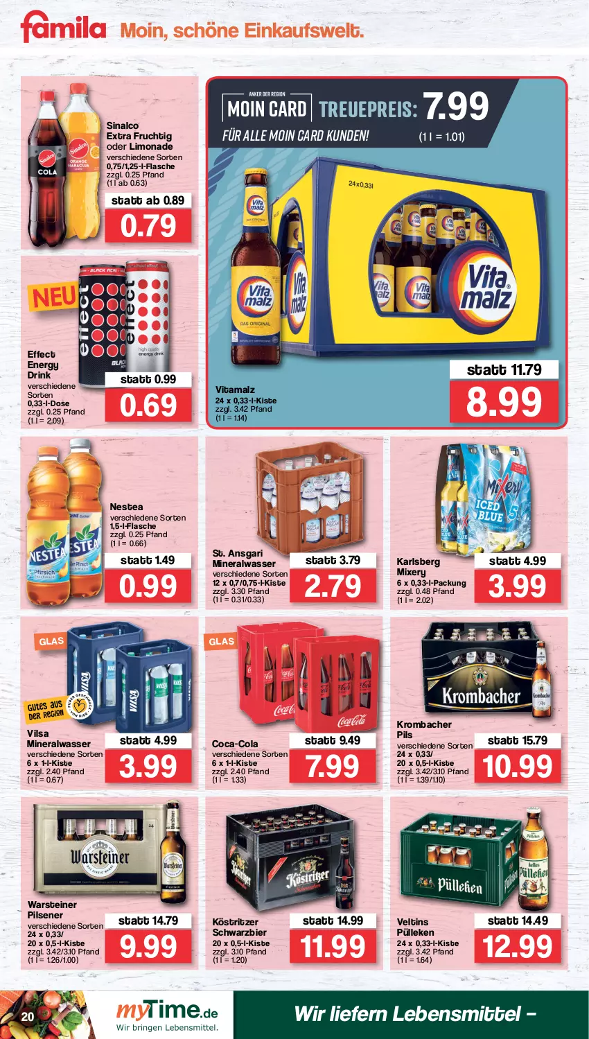 Aktueller Prospekt Famila - Prospekte - von 16.05 bis 21.05.2022 - strona 20 - produkty: Alwa, bier, coca-cola, cola, drink, Effect, eis, energy drink, flasche, frucht, karlsberg, karlsberg mixery, köstritzer, krombache, krombacher, krombacher pils, lebensmittel, limo, limonade, malz, mineralwasser, Mixer, mixery, Nestea, pils, pilsener, reis, sinalco, steiner, Ti, veltins, vilsa, vita, vitamalz, warsteiner, wasser