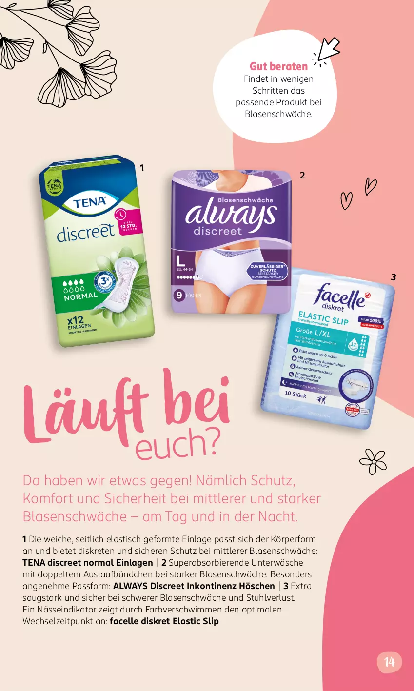 Aktueller Prospekt Rossmann - Prospekte - von 19.08 bis 08.09.2024 - strona 14 - produkty: Alwa, Always, asti, bier, Biere, Discreet, elle, Facelle, slip, stuhl, Ti, tisch, Unterwäsche