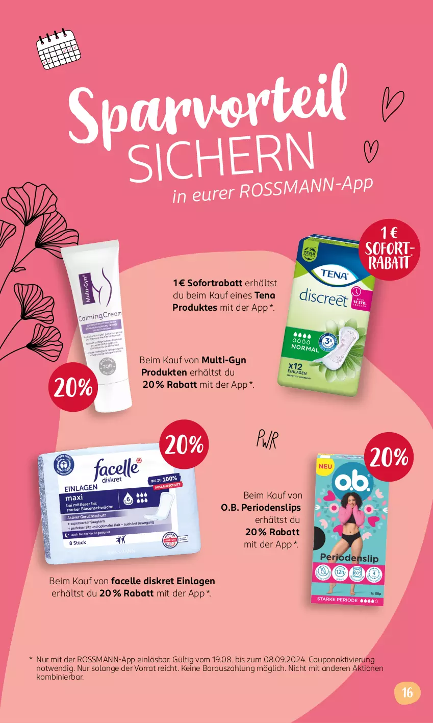 Aktueller Prospekt Rossmann - Prospekte - von 19.08 bis 08.09.2024 - strona 16 - produkty: coupon, elle, Facelle, O.b., slip, slips, sofortrabatt, Ti