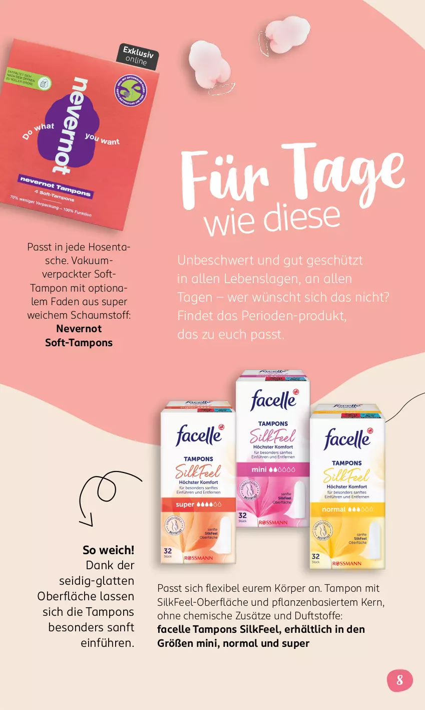 Aktueller Prospekt Rossmann - Prospekte - von 19.08 bis 08.09.2024 - strona 8 - produkty: elle, Facelle, hose, hosen, latte, pflanze, pflanzen, Tampon, tampons, Tasche, Ti