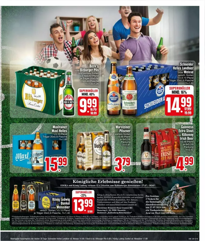 Aktueller Prospekt Edeka - Prospekte - von 08.07 bis 13.07.2024 - strona 19 - produkty: auer, Berger, bier, bitburger, bitburger pils, buch, burger, deka, eis, elle, ente, flasche, pils, reis, ring, ritter, steiner, Ti, warsteiner, weissbier, ZTE