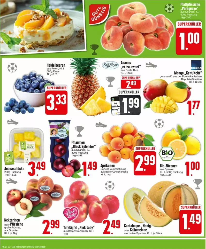 Aktueller Prospekt Edeka - Prospekte - von 08.07 bis 13.07.2024 - strona 2 - produkty: ananas, aprikose, aprikosen, beere, beeren, bio, bio-zitronen, deka, eimer, früchte, galiamelone, heidelbeere, heidelbeeren, honig, lack, mango, melone, Nektar, nektarinen, nektarinen oder, nuss, oder pfirsiche, pfirsich, pfirsiche, pflaume, pflaumen, Pink Lady, snack, tafeläpfel, Ti, zitrone, zitronen