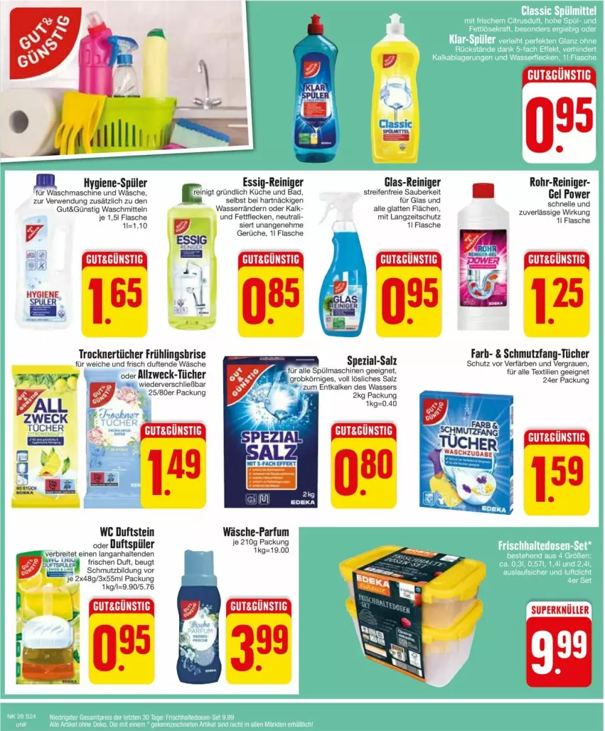 Aktueller Prospekt Edeka - Prospekte - von 08.07 bis 13.07.2024 - strona 24 - produkty: ACC, Bad, Brei, elle, essig, flasche, küche, latte, parfum, reifen, reiniger, rwe, salz, spülmaschinen, Ti, Trockner, tuc, tücher, Tucher, waschmaschine, waschmittel, wasser, weck