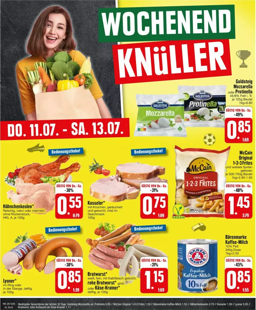 Aktueller Prospekt Edeka - Prospekte - von 08.07 bis 13.07.2024 - strona 26 - produkty: bärenmarke, beutel, bratwurst, eis, fleisch, gin, goldsteig, kaffee, Kalbfleisch, Käse, kasseler, mac, mccain, milch, mit kalbfleisch, mozzarella, natur, rel, ring, Ti, wurst, Yo