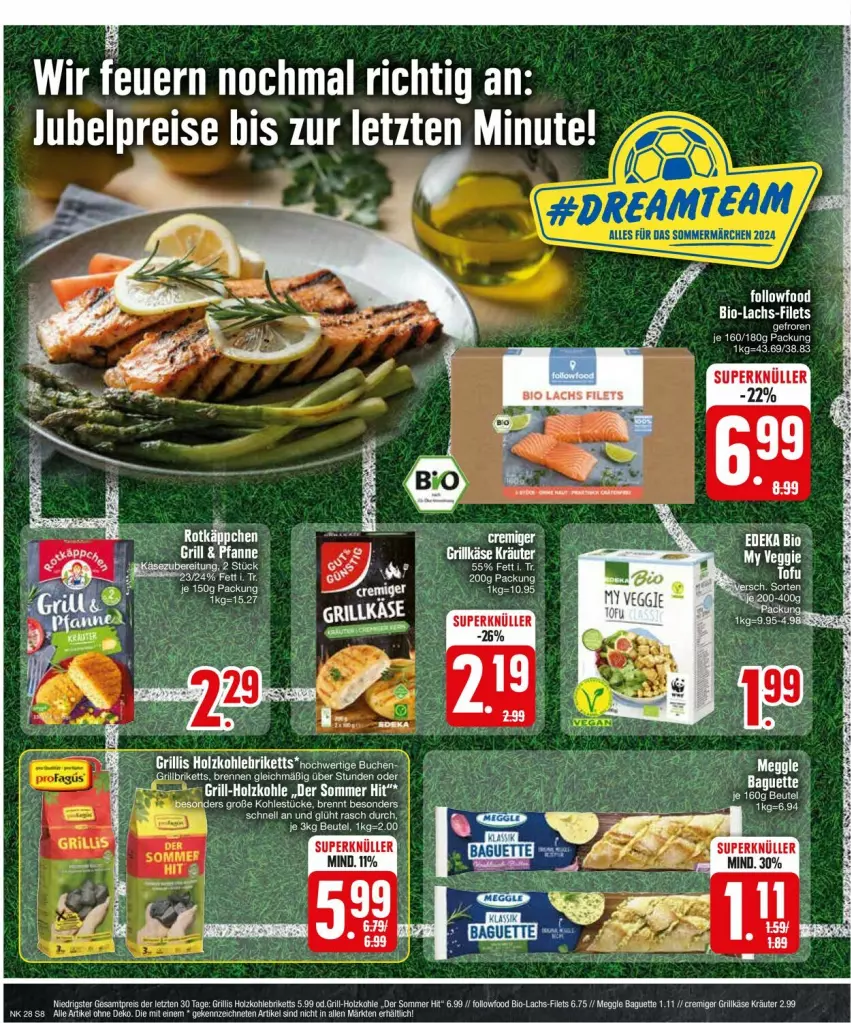 Aktueller Prospekt Edeka - Prospekte - von 08.07 bis 13.07.2024 - strona 8 - produkty: baguette, beutel, bio, briketts, eis, filet, filets, grill, grill-holzkohle, grillbriketts, grillkase, Grillkäse, Holz, holzkohle, jubelpreis, Käse, kräuter, lachs, meggle, pfanne, reis, Ti, ZTE