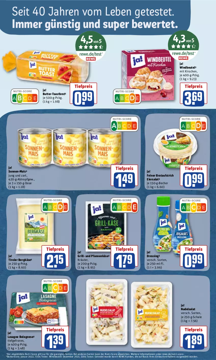 Aktueller Prospekt Rewe - Prospekte - von 20.06 bis 26.06.2022 - strona 18 - produkty: aufstrich, Becher, Bergkäse, beutel, bolognese, brot, brotaufstrich, butter, Buttertoast, dressing, eier, eiersalat, eis, grill, Käse, kirsch, kirsche, kirschen, kräuter, lasagne, mais, nudel, nudelsalat, pfanne, pfannen, pfannenkäse, reis, salat, Schal, Schale, Ti, tiefpreis, toast, Toastbrot, und pfanne, Windbeutel