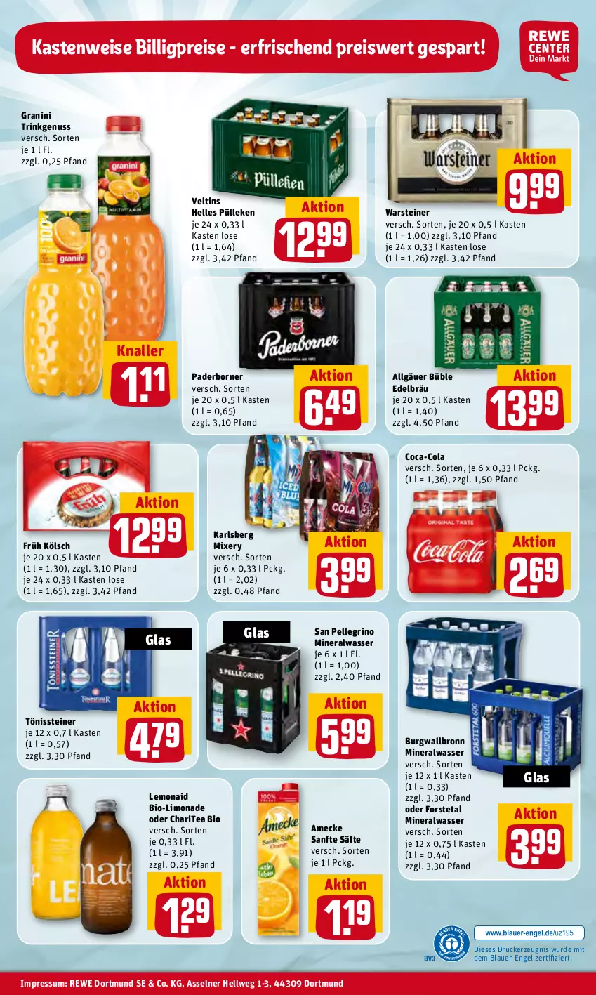 Aktueller Prospekt Rewe - Prospekte - von 20.06 bis 26.06.2022 - strona 32 - produkty: Alwa, amecke, bio, burgwallbronn, coca-cola, cola, drucker, eis, elle, Engel, Forstetal, Früh Kölsch, granini, karlsberg, karlsberg mixery, kerze, LG, limo, limonade, mineralwasser, Mixer, mixery, nuss, reis, säfte, san pellegrino, steiner, Ti, veltins, warsteiner, wasser