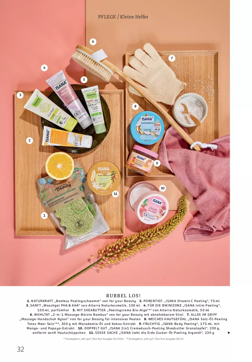 Aktueller Prospekt Rossmann - Prospekte - von 01.10.2025 bis 31.03.2026 - strona 32 - produkty: alterra, apfel, bambus, bikini, bio, body, bürste, butter, creme, erde, For Your Beauty, frucht, grana, granatapfel, isana, kokos, kosmetik, kraft, leine, LG, mac, macadamia, mango, natur, naturkosmetik, Papaya, Peeling, Rana, sac, salz, sana, schwamm, Sheabutter, Ti, vita, Vitamin C, waschgel, Yo, zucker