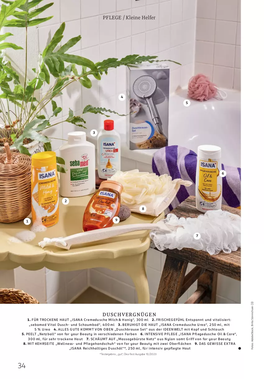 Aktueller Prospekt Rossmann - Prospekte - von 01.10.2025 bis 31.03.2026 - strona 34 - produkty: Bad, ball, brause, brita, bürste, creme, cremedusche, dusche, For Your Beauty, honig, isana, leine, milch, pflegedusche, sana, schaumbad, schlauch, sebamed, Ti, vita, vitalis, Yo