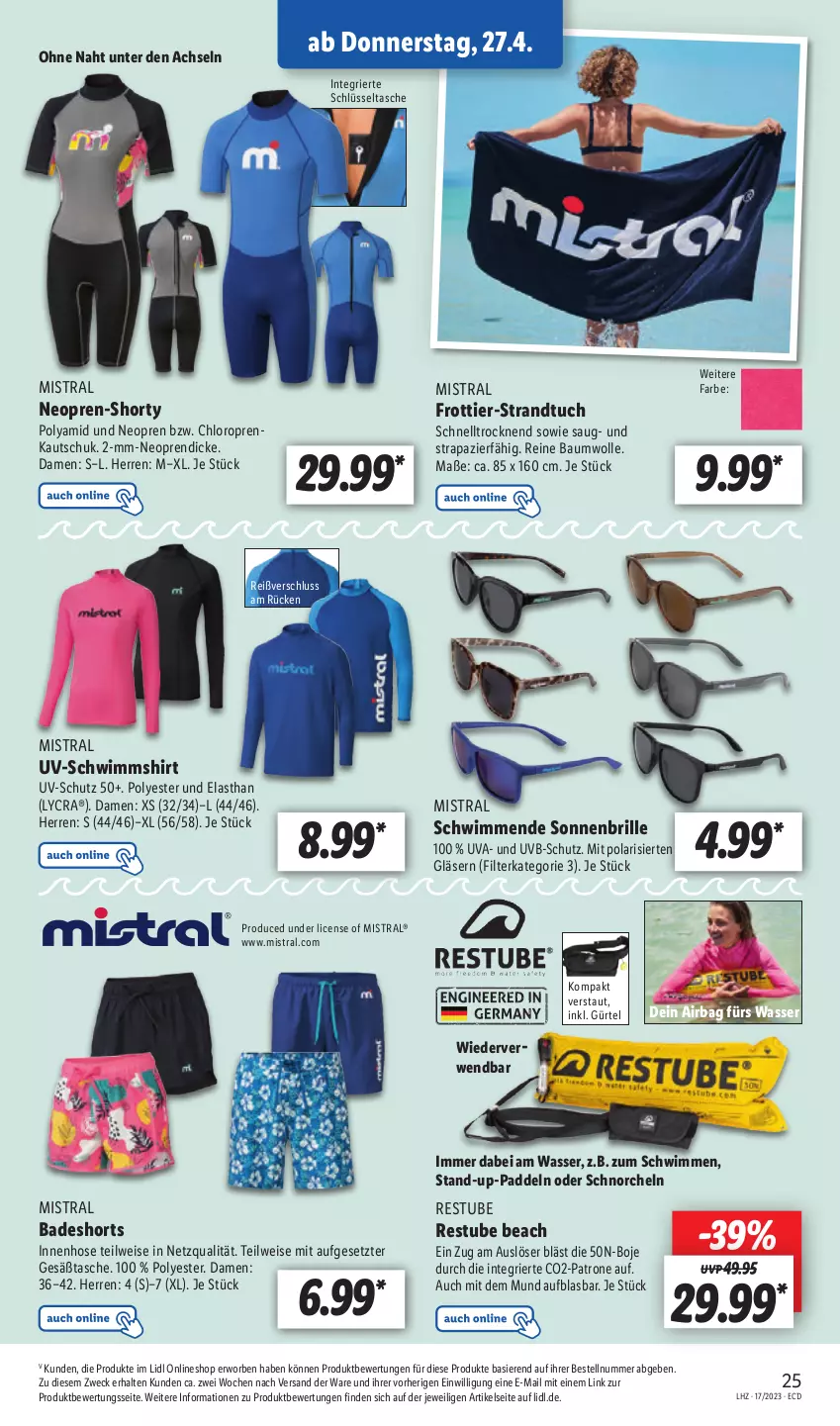 Aktueller Prospekt Lidl - Aktionsprospekt - von 24.04 bis 29.04.2023 - strona 33 - produkty: Bad, badeshorts, Bau, baumwolle, Brille, eis, Gläser, hose, reine baumwolle, rwe, shirt, shorts, shorty, sonnenbrille, strandtuch, stube, Tasche, Ti, tuc, uv-schutz, wasser, weck, wolle, ZTE