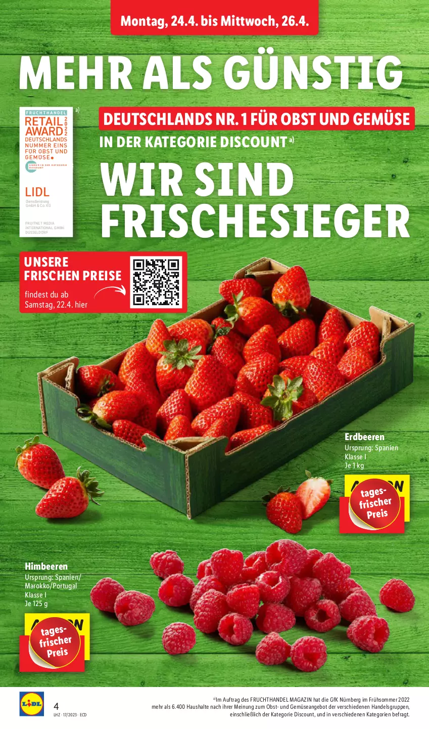 Aktueller Prospekt Lidl - Aktionsprospekt - von 24.04 bis 29.04.2023 - strona 6 - produkty: angebot, beere, beeren, discount, eis, ente, erdbeere, erdbeeren, frucht, himbeer, himbeere, himbeeren, magazin, obst, Obst und Gemüse, reis, Ti, und gemüse