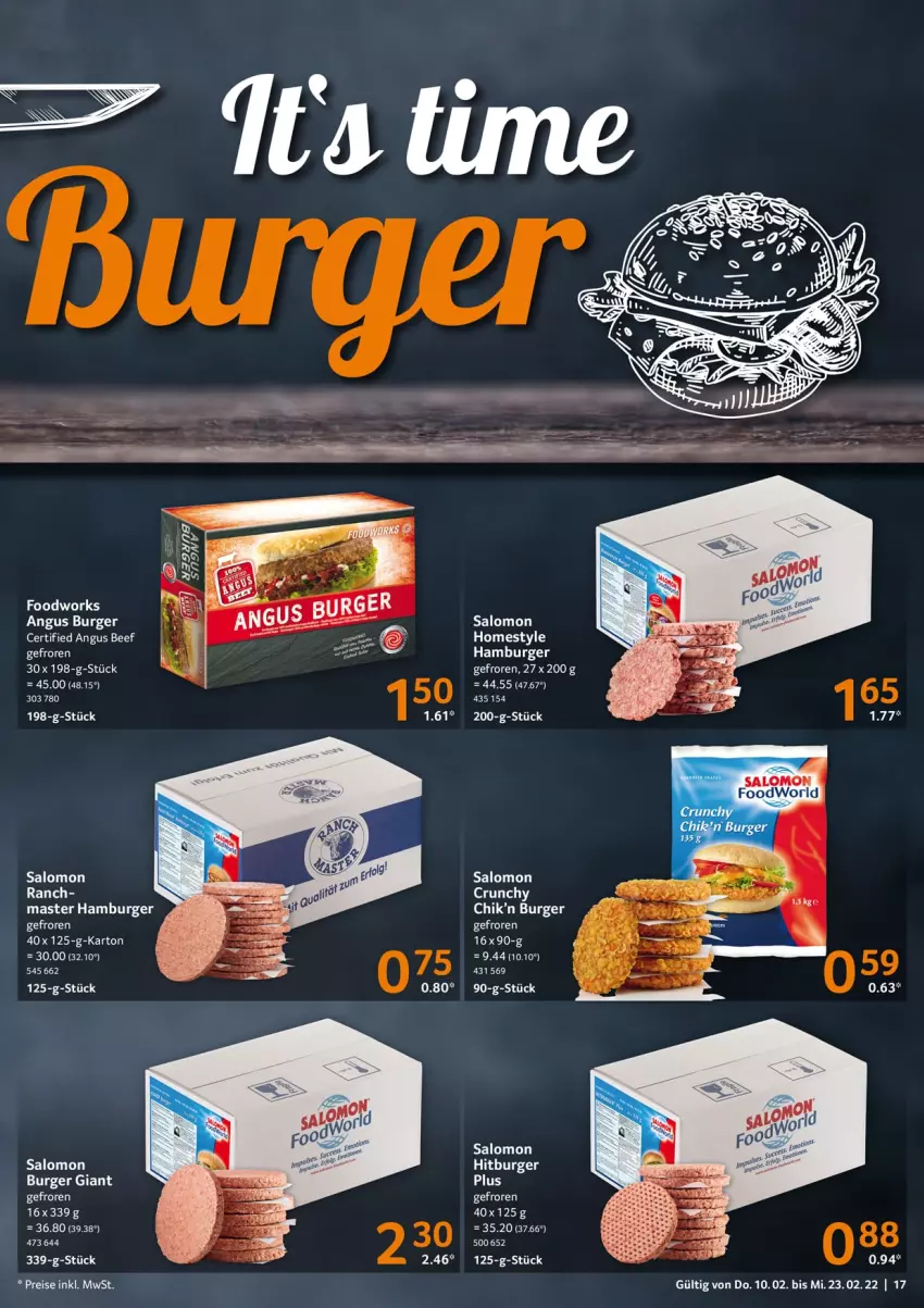 Aktueller Prospekt Selgros - Vorschau:
            Gastro - von 10.02 bis 23.02.2022 - strona 17 - produkty: beef, burger, hamburger, salomon, Ti