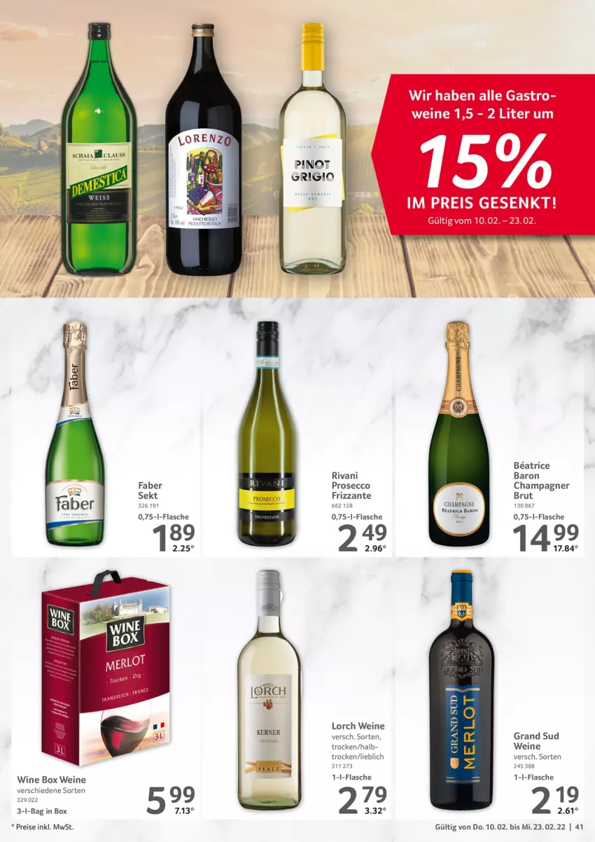 Aktueller Prospekt Selgros - Vorschau:
            Gastro - von 10.02 bis 23.02.2022 - strona 41 - produkty: brut, champagne, champagner, ecco, eis, flasche, frizzante, grand sud, prosecco, reis, sekt, Ti, wein, weine