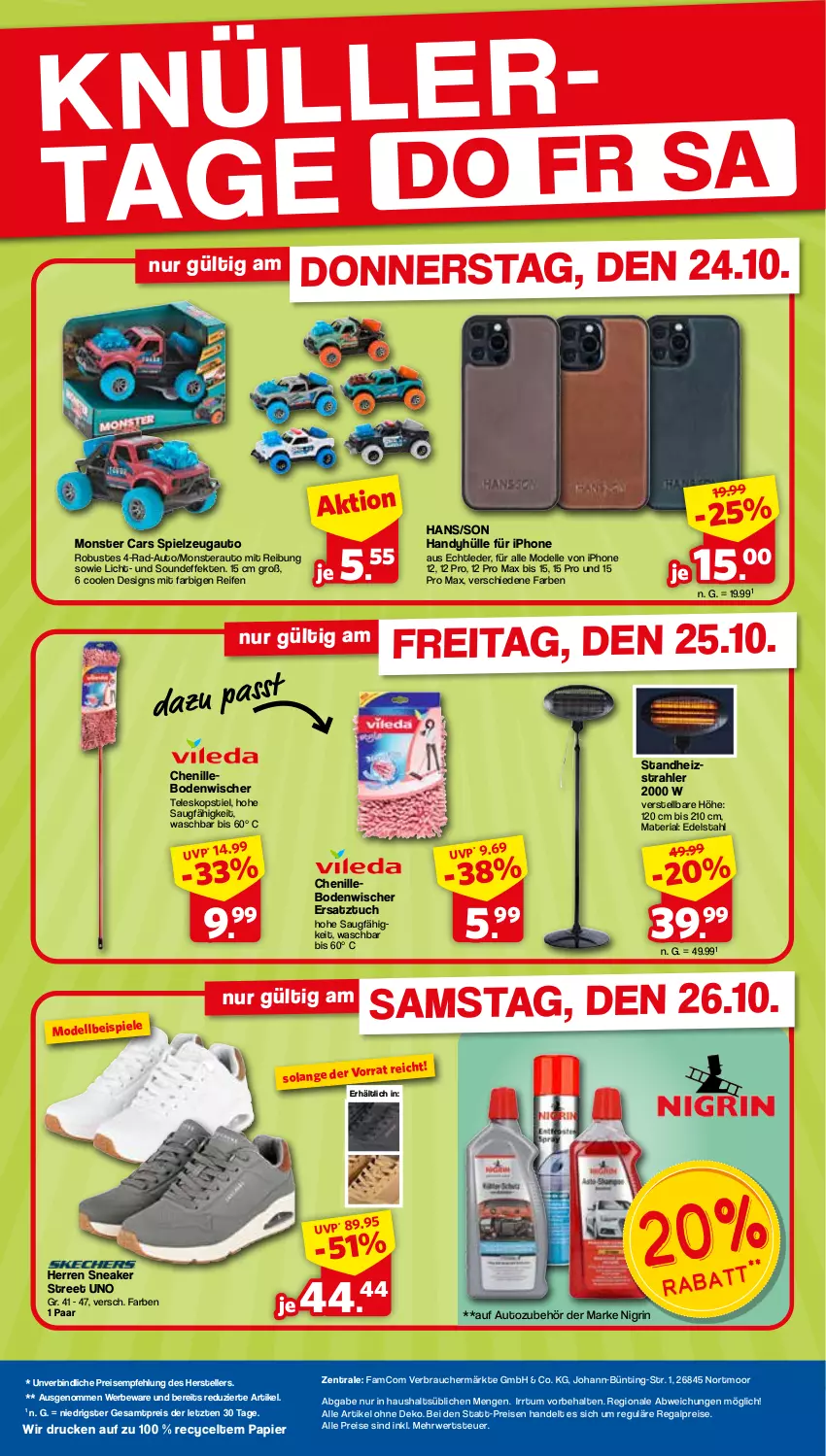 Aktueller Prospekt Famila - Prospekte - von 24.10 bis 26.10.2024 - strona 2 - produkty: auto, Autozubehör, bodenwischer, Cars, dell, edelstahl, eis, elle, Handy, iphone, IPhone 12, Mode, monster, Monstera, Nigrin, papier, Rauch, regal, reifen, reis, Ria, rwe, sneaker, spielzeug, Teleskop, teleskopstiel, teller, Ti, tuc, ZTE