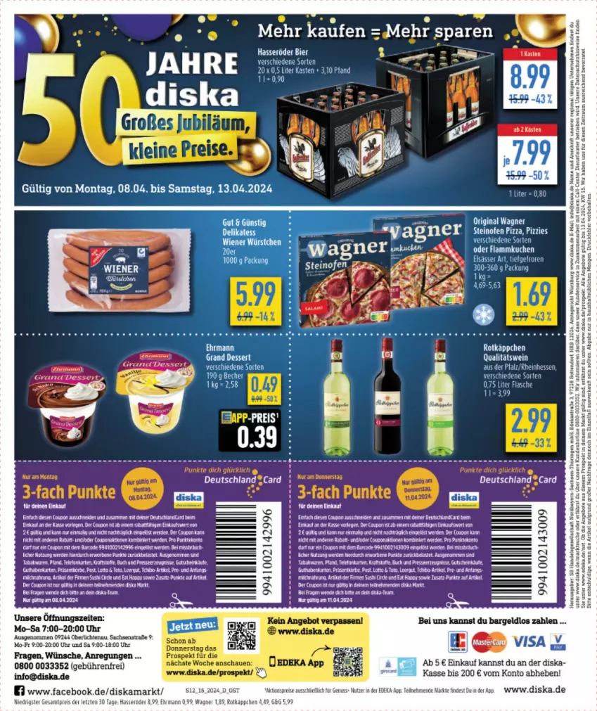 Aktueller Prospekt Diska - von 08.04 bis 13.04.2024 - strona 12 - produkty: angebot, angebote, bier, coupon, deka, dessert, ehrmann, eier, eis, elsässer art, ente, erde, flammkuchen, gin, gutschein, hasseröder, HP, kuchen, lamm, nuss, Ofen, original wagner, pizza, qualitätswein, reis, rotkäppchen, sac, steinofen, steinofen pizza, Tchibo, tee, Ti, uhr, wagner, wein, ZTE