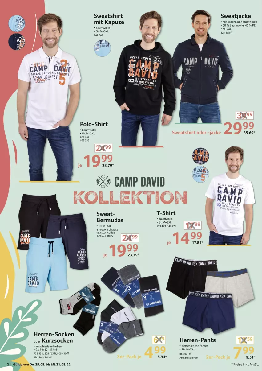 Aktueller Prospekt Selgros - Nonfood - von 25.08 bis 31.08.2022 - strona 2 - produkty: Bau, baumwolle, bermuda, bermudas, bier, eis, herren-pants, herren-socken, Jacke, Pants, Polo-Shirt, reis, shirt, socken, sweatjacke, Sweatshirt, T-Shirt, Ti, wolle