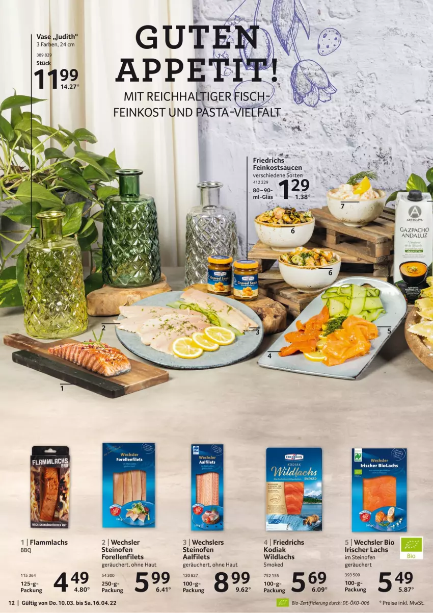 Aktueller Prospekt Selgros - Osterfest - von 10.03 bis 16.04.2022 - strona 12 - produkty: bio, eis, elle, ente, feinkost, filet, filets, forelle, lachs, lamm, Ofen, pasta, reis, rel, sauce, saucen, steinofen, Ti, Vase, Wild, wildlachs