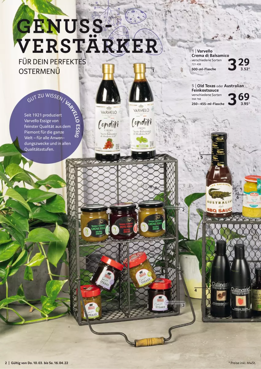 Aktueller Prospekt Selgros - Osterfest - von 10.03 bis 16.04.2022 - strona 2 - produkty: aust, balsam, balsamico, eis, essig, feinkost, flasche, reis, sauce, Ti, weck