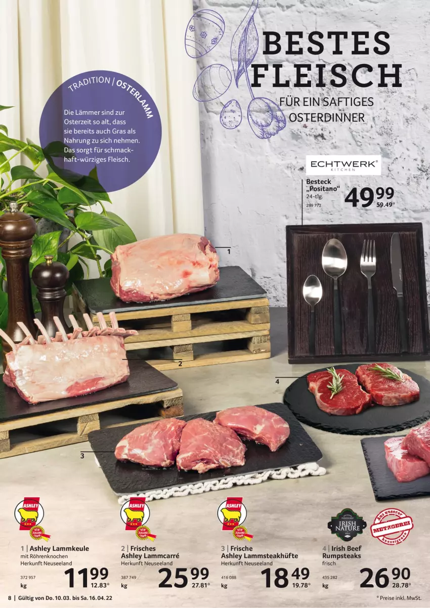 Aktueller Prospekt Selgros - Osterfest - von 10.03 bis 16.04.2022 - strona 8 - produkty: beef, besteck, eis, Elan, fleisch, lamm, lammkeule, mac, reis, rum, rumpsteak, steak, steakhüfte, steaks, Ti