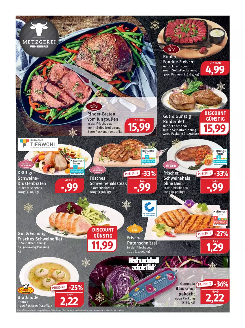 Aktueller Prospekt Feneberg - Prospekte - von 22.12 bis 24.12.2022 - strona 2 - produkty: braten, discount, eis, filet, fleisch, Fondue, garnier, jungbullen, Knödel, Kraut, krustenbraten, pute, putenschnitzel, reis, rind, rinder, rinderfilet, schnitzel, schwein, schweine, schweinefilet, steak, Ti, tisch, wein, weine, wurst