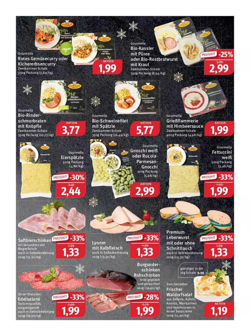 Aktueller Prospekt Feneberg - Prospekte - von 22.12 bis 24.12.2022 - strona 3 - produkty: ananas, bier, bierschinken, bio, braten, bratwurst, burgunder, Burgunderschinken, cin, cola, creme, curry, Edelsalami, eier, eierspätzle, eis, elle, erbsen, filet, fleisch, gnocchi, himbeer, Kalbfleisch, kichererbsen, Kraut, lamm, leberwurst, lyoner, mandarine, mandarinen, mit kalbfleisch, püree, reis, rind, rinder, rohschinken, rostbratwurst, rucola, saft, salami, salat, salatcreme, sauce, Schal, Schale, schinken, schmorbraten, schnittlauch, schwein, schweine, schweinefilet, spitzenqualität, Ti, tuc, wein, weine, wurst, Yo