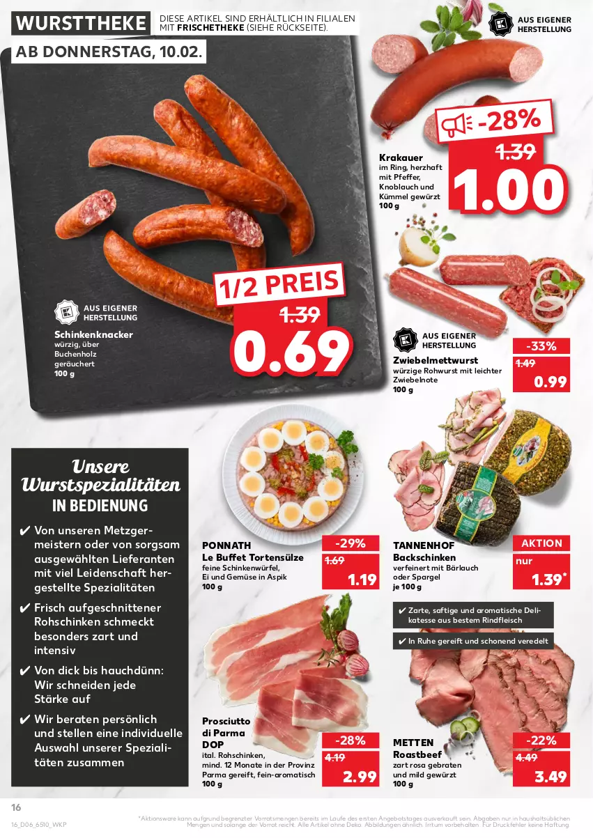 Aktueller Prospekt Kaufland - von 10.02 bis 16.02.2022 - strona 16 - produkty: angebot, auer, beef, braten, buch, eis, elle, fleisch, Germ, gewürz, Holz, knacker, knoblauch, krakauer, Meister, Mett, metten, mettwurst, pfeffer, ponnath, prosciutto, Prosciutto di Parma, reis, rind, rindfleisch, ring, roastbeef, rohschinken, Rohwurst, saft, schinken, schnitten, spargel, Spezi, Ti, tisch, torte, und gemüse, würfel, wurst, wursttheke, ZTE, zwiebel, zwiebelmettwurst, zwiebeln