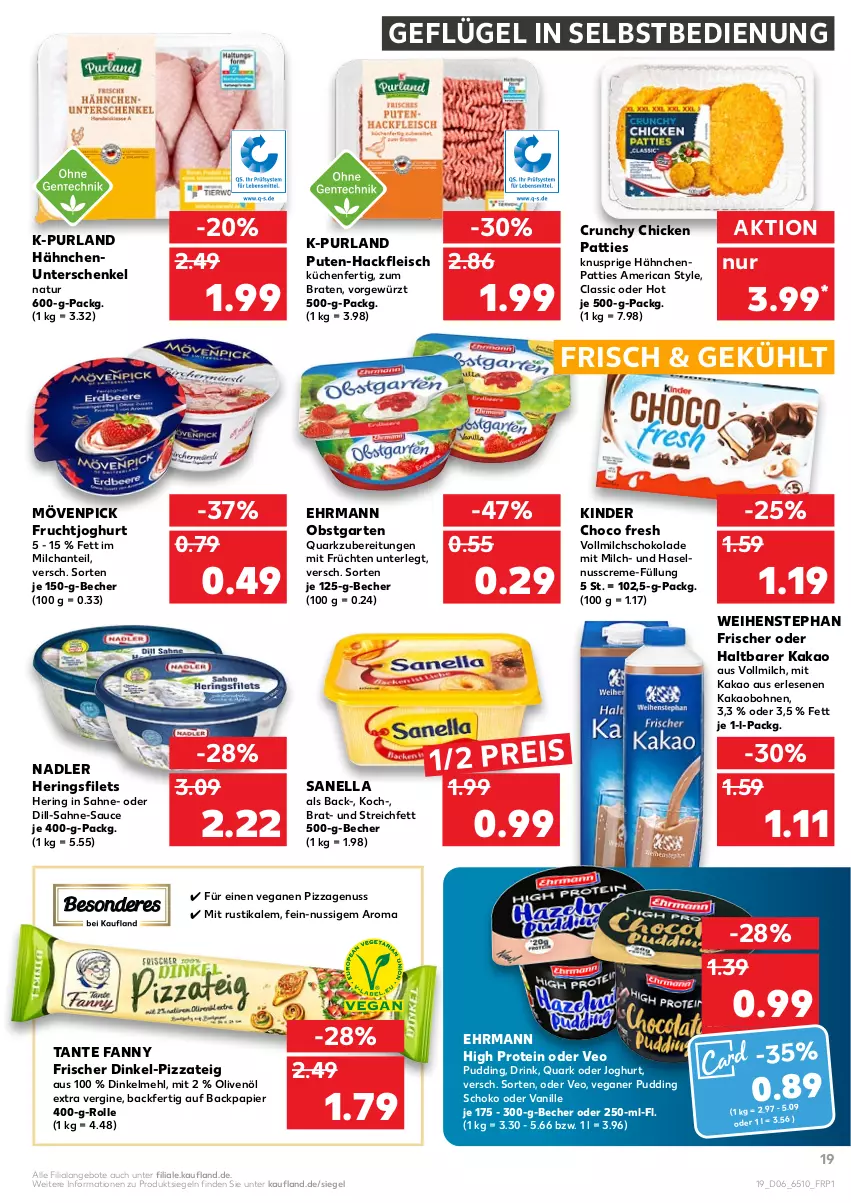 Aktueller Prospekt Kaufland - von 10.02 bis 16.02.2022 - strona 19 - produkty: angebot, angebote, Becher, bohne, bohnen, braten, choco fresh, creme, dinkelmehl, drink, ehrmann, eis, filet, filets, fleisch, frucht, früchte, früchten, fruchtjoghurt, Garten, Geflügel, gewürz, gin, hackfleisch, haselnuss, Haselnusscreme, henkel, hering, Herings, heringsfilets, joghur, joghurt, kakao, Kinder, Kinder Choco fresh, küche, Küchen, mehl, milch, mövenpick, nadler, natur, nuss, obst, obstgarten, olive, oliven, olivenöl, olivenöl extra, papier, pizza, Pizzateig, pudding, purland, pute, quark, reis, ring, sahne, sauce, schenkel, schoko, schokolade, tante fanny, Ti, vanille, vollmilch, weihenstephan