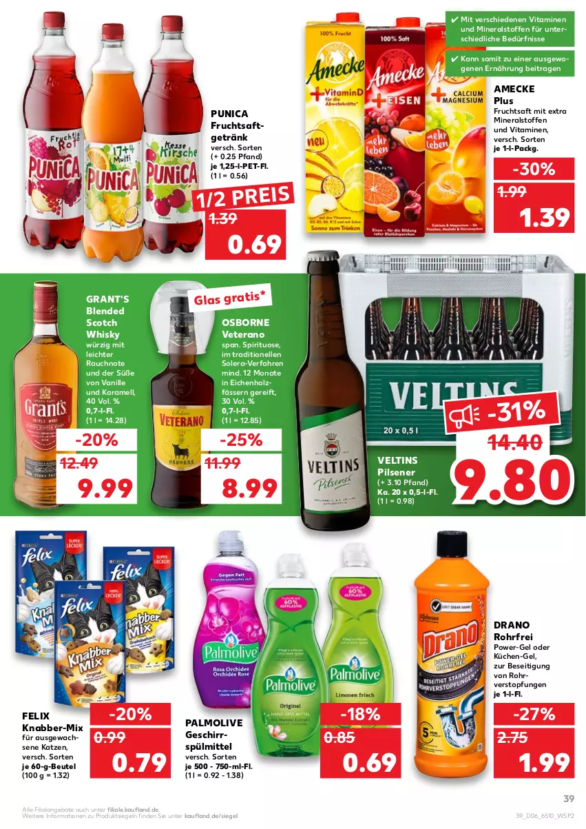 Aktueller Prospekt Kaufland - von 10.02 bis 16.02.2022 - strona 39 - produkty: amecke, angebot, angebote, beutel, blended scotch, blended scotch whisky, eis, elle, felix, frucht, fruchtsaft, fruchtsaftgetränk, geschirr, geschirrspülmittel, getränk, Holz, karamell, küche, Küchen, olive, osborne, palmolive, pils, pilsener, power-gel, punica, Rauch, reis, saft, scotch, scotch whisky, spülmittel, Ti, topf, vanille, veltins, veltins pilsener, veterano, vita, Vitamine, whisky