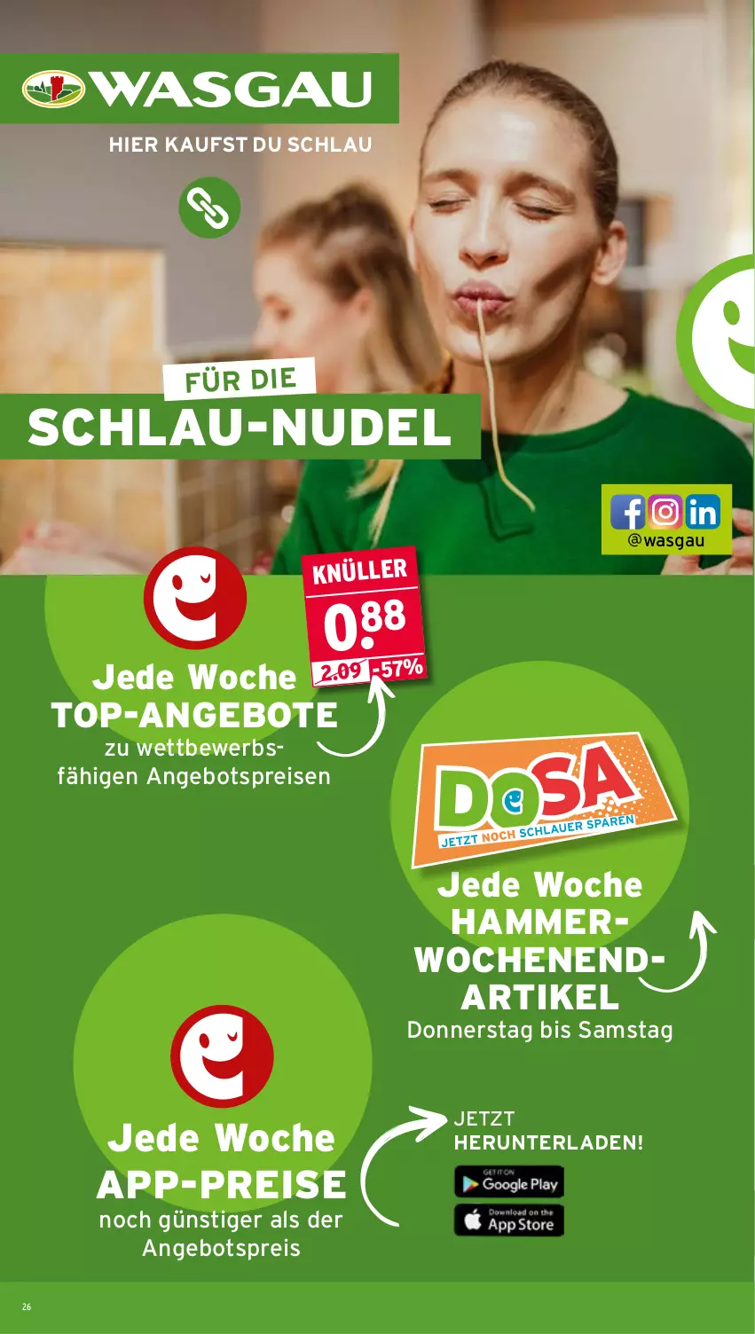 Aktueller Prospekt Wasgau - von 22.06 bis 27.06.2026 - strona 26 - produkty: angebot, angebote, angebotspreis, bsf, eis, nudel, reis, Ti, top-angebot
