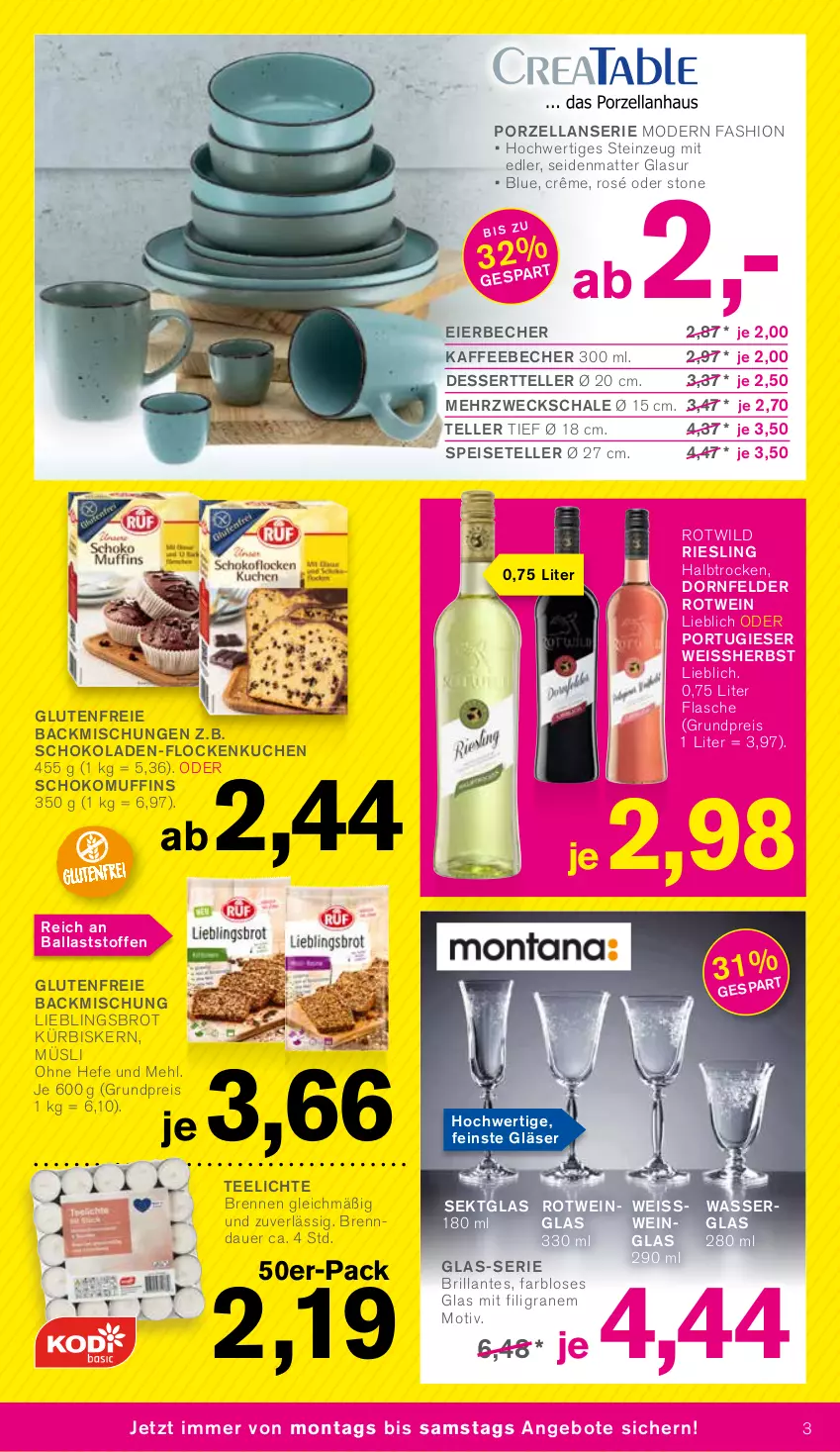 Aktueller Prospekt Kodi - Prospekte - von 15.01 bis 20.01.2024 - strona 3 - produkty: angebot, angebote, auer, backmischung, Backmischungen, ball, Becher, brot, dessert, Dessertteller, dornfelder, eier, Eierbecher, eis, elle, flasche, Gläser, Hefe, kaffee, kaffeebecher, kuchen, Kürbis, mehl, Mode, Muffin, muffins, müsli, reis, riesling, rotwein, Schal, Schale, schoko, schokolade, schokoladen, sekt, Speiseteller, tee, Teelicht, teelichte, teller, Ti, wasser, weck, wein, Wild