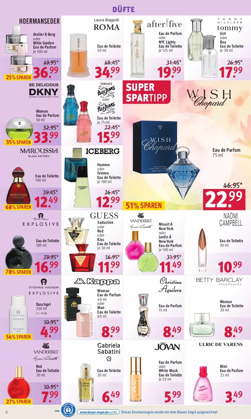 Aktueller Prospekt Rossmann - Prospekte - von 31.07 bis 04.08.2023 - strona 6 - produkty: auer, drucker, duschgel, Eau de parfum, eau de parfum 50 ml, eau de toilette, eau de toilette 100 ml, eau de toilette 30 ml, eau de toilette 50 ml, Engel, kerze, laura biagiotti, parfum, spartipp, Ti, Yo