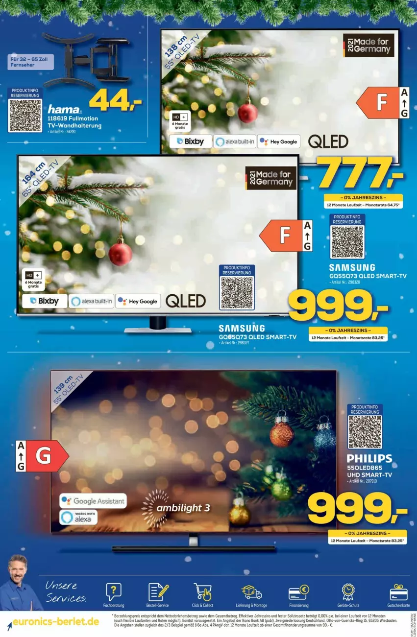 Aktueller Prospekt Euronics - Prospekte - von 22.12 bis 29.12.2021 - strona 2 - produkty: alexa, angebot, Bank, Germ, hama, qled, Samsung, Ti, uhd