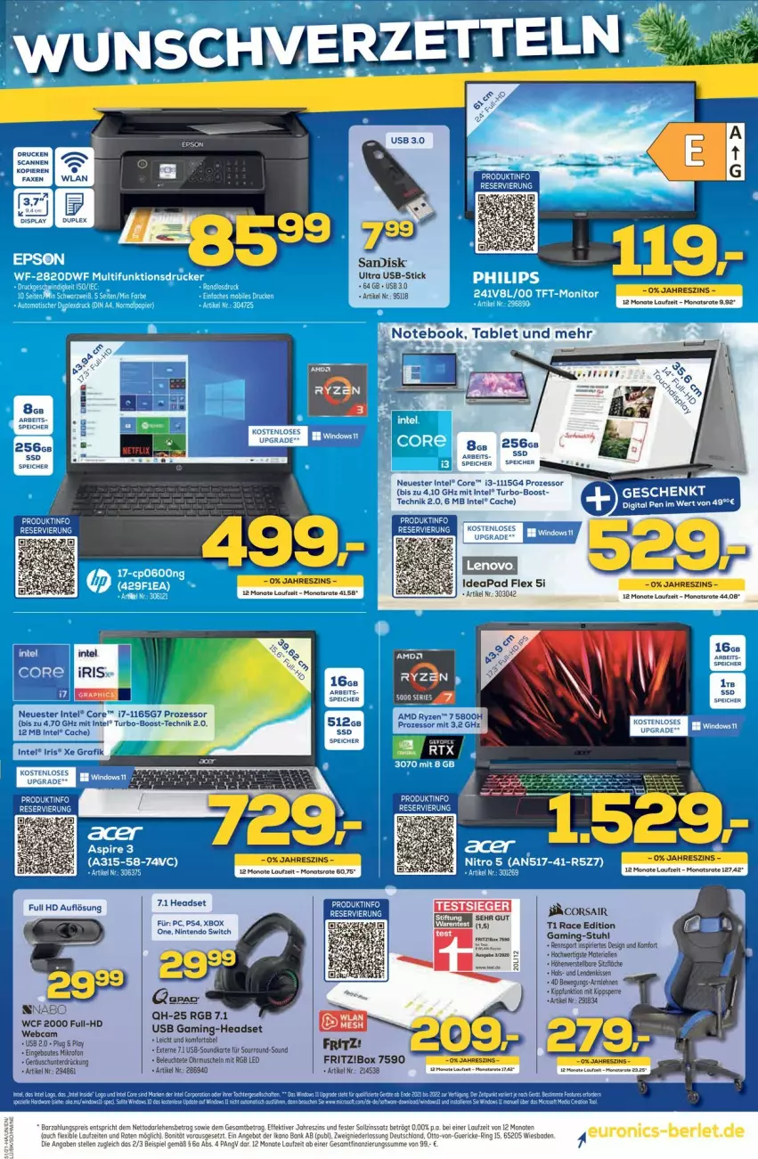 Aktueller Prospekt Euronics - Prospekte - von 22.12 bis 29.12.2021 - strona 5 - produkty: angebot, eis, fritz, gaming-headset, Headset, Intel, Leuchte, Muscheln, nintendo, Nintendo Switch, notebook, ps4, reis, ring, Sport, stuhl, tablet, Ti, usb, Xbox, Xbox One