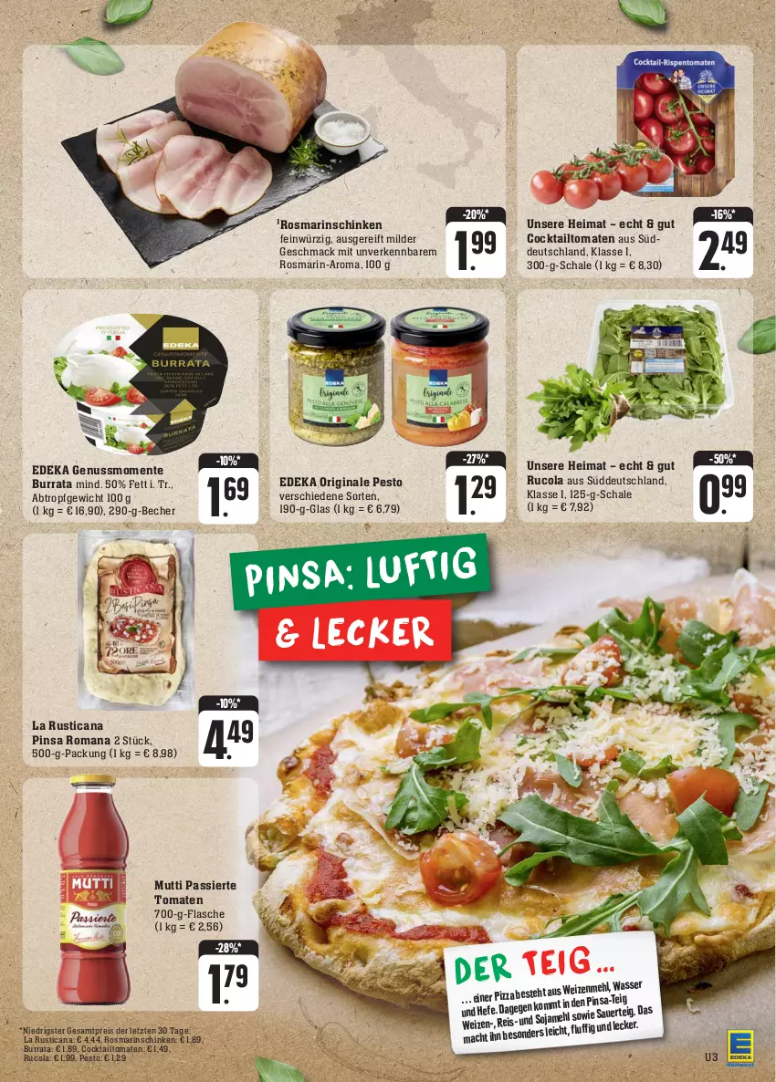 Aktueller Prospekt E Center - Angebote der Woche - von 25.09 bis 30.09.2023 - strona 3 - produkty: auer, Becher, Burrata, cocktail, cola, deka, eis, ente, flasche, gin, Hefe, mac, mehl, Mutti, nuss, pesto, pizza, reis, rosmarin, rucola, Schal, Schale, schinken, Ti, tomate, tomaten, wasser, ZTE