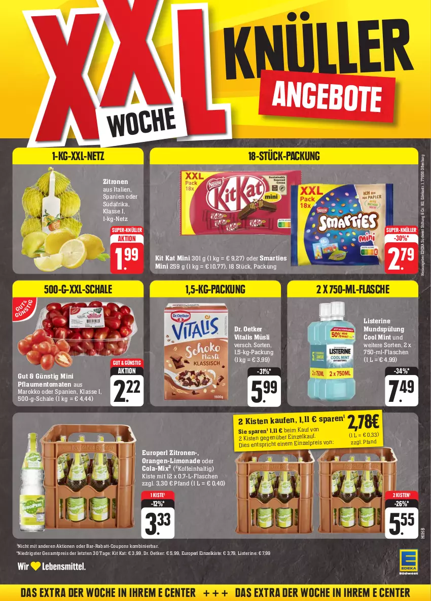 Aktueller Prospekt E Center - Angebote der Woche - von 25.09 bis 30.09.2023 - strona 37 - produkty: angebot, angebote, cola, coupon, coupons, deka, Dr. Oetker, eis, ente, flasche, Kit Kat, limo, limonade, listerine, mint, mundspülung, müsli, orange, orangen, pflaume, pflaumen, rabatt-coupon, reis, Schal, Schale, smarties, spülung, südwest, super-knüller, Ti, tomate, tomaten, vita, vitalis, vitalis müsli, zitrone, zitronen, ZTE