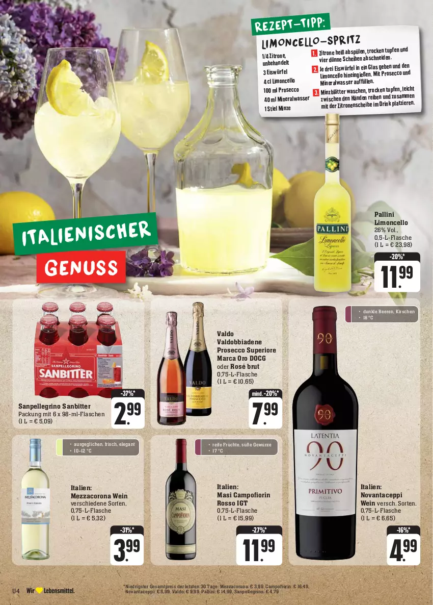 Aktueller Prospekt E Center - Angebote der Woche - von 25.09 bis 30.09.2023 - strona 4 - produkty: Alwa, beere, beeren, brut, corona, drink, ecco, eis, elle, flasche, früchte, gewürz, kirsch, kirsche, kirschen, limo, mezzacorona, mineralwasser, nuss, prosecco, reis, sanpellegrino, Ti, valdo, wasser, wein, zitrone, zitronen, ZTE