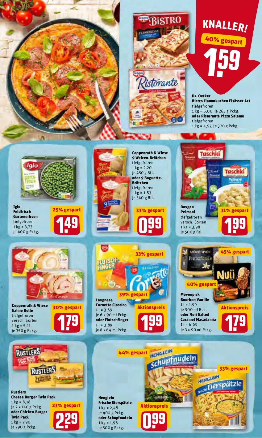 Aktueller Prospekt Rewe - REWE Ihr Kaufpark - von 14.02 bis 19.02.2022 - strona 10 - produkty: aktionspreis, baguette, bourbon, bourbon vanille, brötchen, burger, caramel, classico, coppenrath, cornetto, dovgan, Dr. Oetker, eier, eierspätzle, eis, elsässer art, erbsen, flammkuchen, Garten, gartenerbsen, henglein, iglo, kuchen, lamm, langnese, mac, macadamia, mövenpick, nudel, nudeln, nuii, pelmeni, pizza, pizza salame, reis, ristorante, ristorante pizza, sahne, Ti, vanille