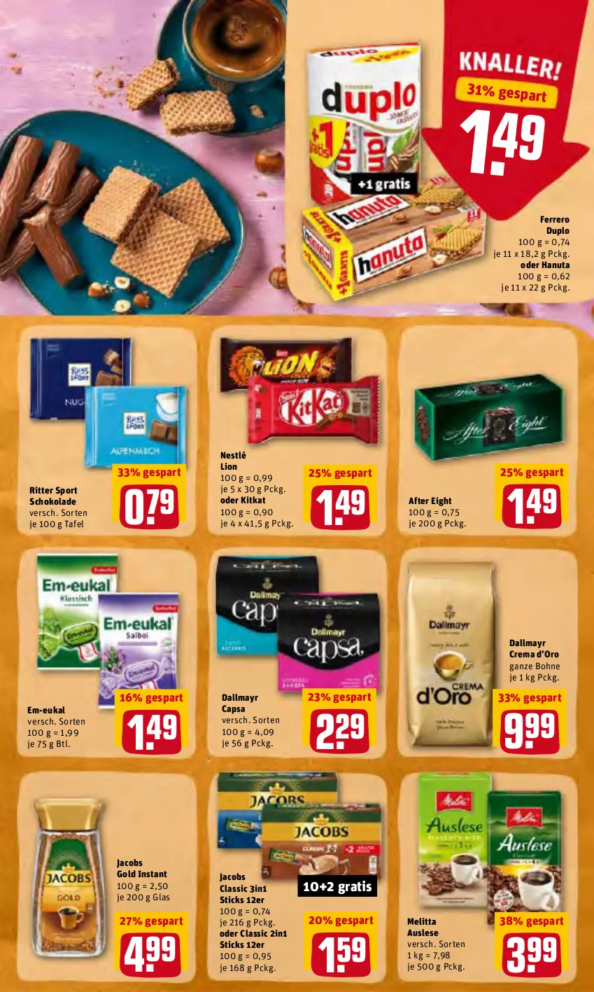 Aktueller Prospekt Rewe - REWE Ihr Kaufpark - von 14.02 bis 19.02.2022 - strona 27 - produkty: after eight, bohne, Cap, dallmayr, dallmayr capsa, duplo, ferrero, hanuta, jacobs, Jacobs Gold, kitkat, lion, melitta, nestlé, ritter, ritter sport, schoko, schokolade, Sport, Ti