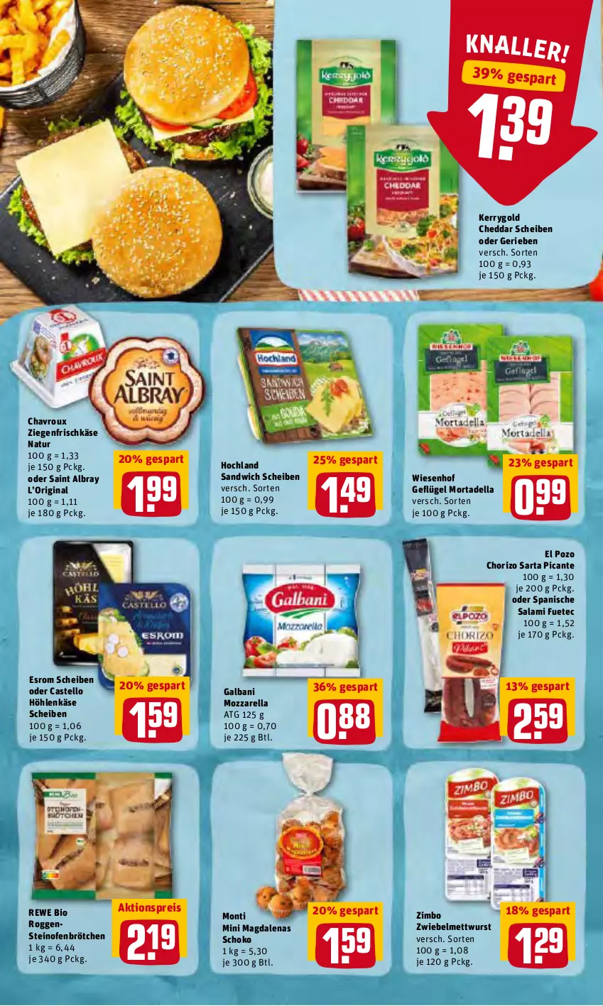 Aktueller Prospekt Rewe - REWE Ihr Kaufpark - von 14.02 bis 19.02.2022 - strona 8 - produkty: aktionspreis, albray, bio, brötchen, chavroux, cheddar, chorizo, dell, eis, esrom, frischkäse, galbani, Geflügel, gin, hochland, höhlenkäse, Käse, kerrygold, Mett, mettwurst, mortadella, mozzarella, natur, Ofen, reis, rel, rewe bio, saint albray, salami, sandwich, schoko, steinofen, Ti, wiesenhof, wurst, ziegenfrischkäse, zimbo, zwiebel, zwiebelmettwurst