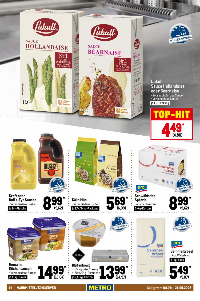 Aktueller Prospekt Metro - GastroJournal - von 08.09 bis 21.09.2022 - strona 16 - produkty: beutel, Blüte, blütenhonig, bohne, bohnen, brot, caffè crema, chupa, chupa chups, eimer, eis, erdnüsse, flasche, getränk, getränke, hartweizen, hollandaise, homann, honig, karamell, keks, kölln, Konserven, kraft, küche, Küchen, lavazza, LG, lukull, Lutscher, mars, müsli, Rauch, ring, sac, salz, sauce, sauce hollandaise, saucen, Semmel, Semmelbrösel, tee, teekanne, Ti, top-hit