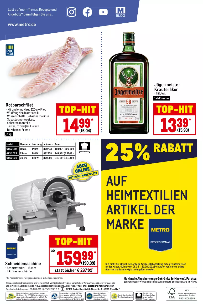 Aktueller Prospekt Metro - GastroJournal - von 08.09 bis 21.09.2022 - strona 40 - produkty: abholpreise, Abtei, angebot, angebote, auer, auto, dell, eis, ente, erde, filet, flasche, fleisch, Germ, getränk, getränke, heimtextilien, ilag, jägermeister, kräuter, kräuterlikör, LG, lieferservice, likör, Meister, messer, Metro, Mode, Palette, preisvorteil, Rauch, regal, reis, rezept, rezepte, Rotbarsch, rotbarschfilet, rwe, Ti, tisch, top-hit, Wild