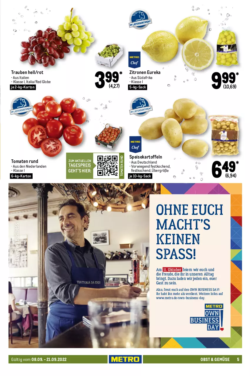 Aktueller Prospekt Metro - GastroJournal - von 08.09 bis 21.09.2022 - strona 5 - produkty: Abtei, angebot, angebote, aqua, ball, eier, eis, elle, erde, filet, filets, fisch, fische, fleisch, frischfisch, Heilbuttfilet, hipp, kartoffel, kartoffeln, lachs, leine, linsen, mac, Metro, Muscheln, obst, reis, ring, risotto, rwe, sac, saft, Saibling, Schal, Schale, speisekartoffeln, Ti, tisch, tomate, tomaten, trauben, trolli, wasser, weber, Wild, zitrone, zitronen