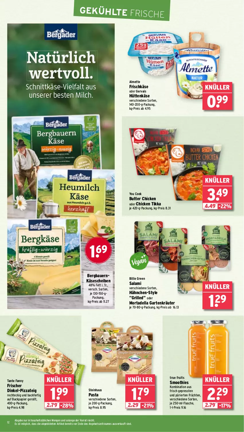 Aktueller Prospekt Wasgau - von 11.11 bis 16.11.2024 - strona 12 - produkty: almette, angebot, auer, Bau, Bauer, butter, dell, eis, flasche, frischkäse, früchte, früchten, Garten, gervais, grill, kaes, Käse, käsescheiben, kräuter, Mett, milch, mortadella, papier, pasta, pizza, Pizzateig, reis, salami, schnittkäse, smoothie, smoothies, steinhaus, tante fanny, Ti, true fruits, Yo