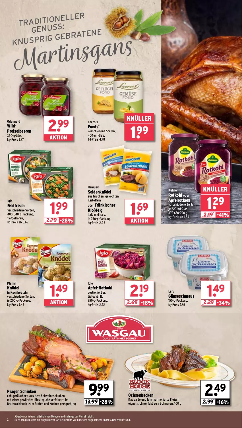 Aktueller Prospekt Wasgau - von 11.11 bis 16.11.2024 - strona 2 - produkty: angebot, apfel, beere, beeren, beutel, braten, eis, elle, fleisch, gewürz, henglein, iglo, kartoffel, kartoffeln, Knödel, kochbeutel, Kühne, Maus, odenwald, pfanni, reis, riesling, rotkohl, schinken, schlauch, schwein, schweine, Ti, wein, weine, Wild, ZTE