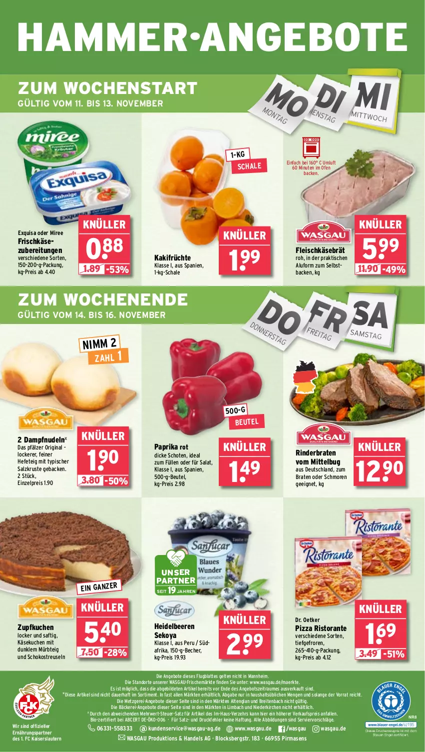 Aktueller Prospekt Wasgau - von 11.11 bis 16.11.2024 - strona 24 - produkty: angebot, angebote, auer, Becher, beere, beeren, beutel, bio, braten, Brei, Dr. Oetker, drucker, eis, elle, Engel, exquisa, fleisch, fleischkäse, frischkäse, frischkäsezubereitung, früchte, geback, gin, Hefe, heidelbeere, heidelbeeren, Kaiser, Kaki, Käse, käsekuchen, kerze, kuchen, latte, miree, Mürbteig, Nimm 2, nudel, nudeln, Ofen, paprika, paprika rot, pizza, reis, rind, rinder, rinderbraten, ristorante, rwe, saft, salat, salz, Schal, Schale, schoko, Ti, tisch