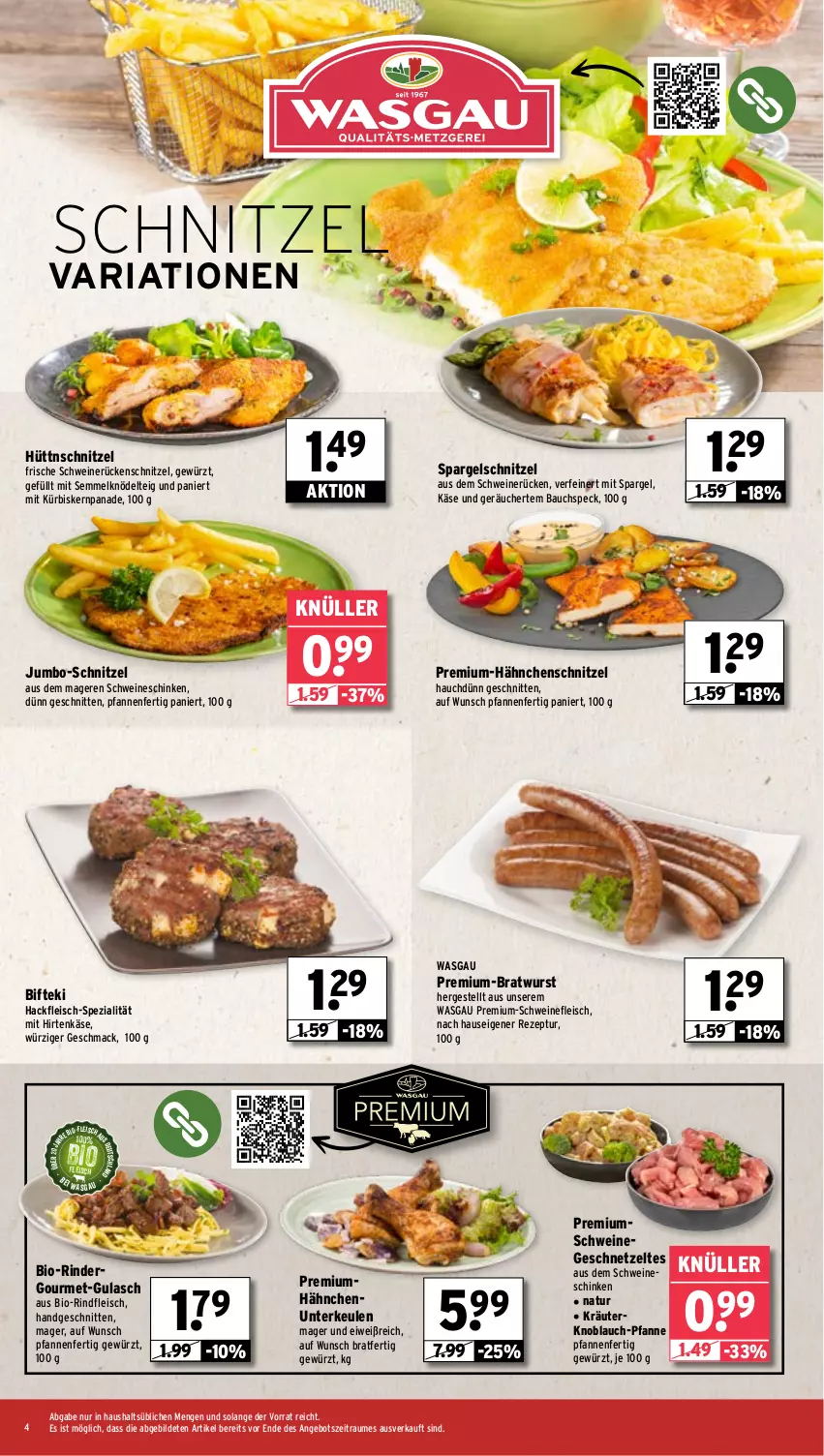 Aktueller Prospekt Wasgau - von 11.11 bis 16.11.2024 - strona 4 - produkty: angebot, Bau, Bifteki, bio, bio-rindfleisch, bratwurst, eis, fleisch, geschnetzeltes, gewürz, gulasch, hackfleisch, Hähnchenschnitzel, hirtenkäse, jumbo, Käse, knoblauch, Knödel, Knödelteig, kräuter, Kürbis, mac, natur, pfanne, pfannen, rezept, Ria, rind, rinder, rindfleisch, schinken, schnitten, schnitzel, schwein, schweine, schweinefleisch, schweinerücken, Semmel, Semmelknödel, spargel, Speck, Spezi, Ti, wein, weine, wurst, Zelt