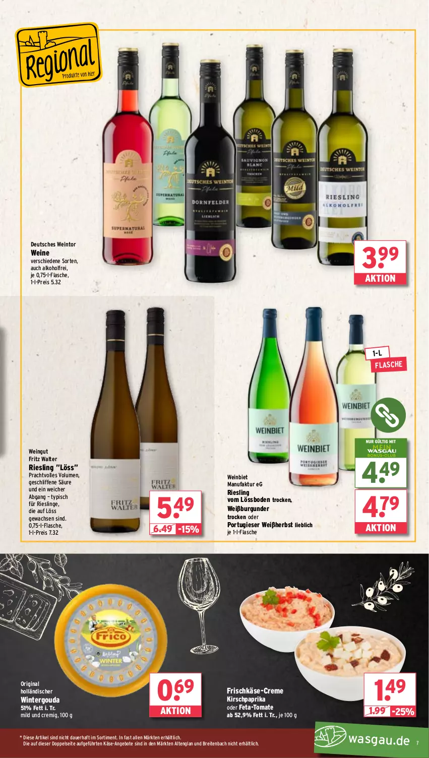 Aktueller Prospekt Wasgau - von 11.11 bis 16.11.2024 - strona 7 - produkty: alkohol, angebot, angebote, auer, Brei, burgunder, creme, eis, Faktu, feta, flasche, frischkäse, fritz, gin, gouda, HP, Käse, kirsch, paprika, reis, riesling, Ti, tomate, wein, weine, Weißburgunder