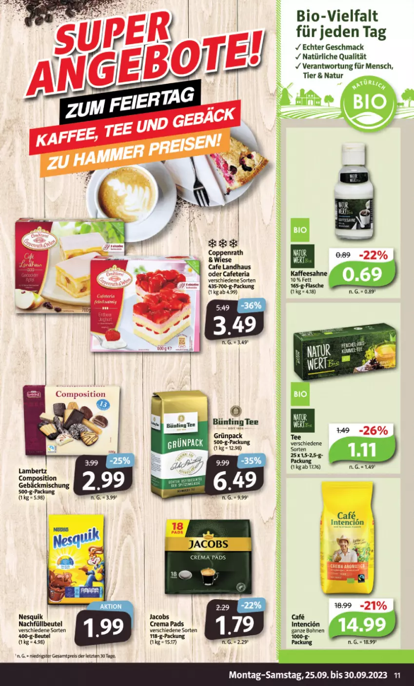 Aktueller Prospekt Markant - Prospekte - von 25.09 bis 30.09.2023 - strona 11 - produkty: Amber, beutel, bio, bohne, bohnen, bünting tee, crema pads, eis, gebäckmischung, jacobs, lambertz, mac, natur, nesquik, reis, Ria, tee, Ti, ZTE