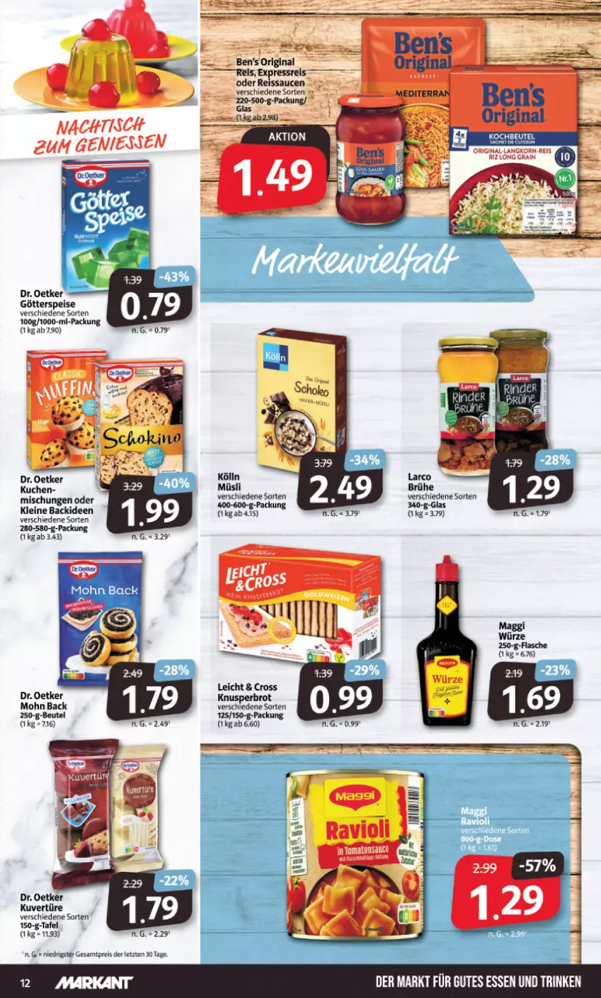 Aktueller Prospekt Markant - Prospekte - von 25.09 bis 30.09.2023 - strona 12 - produkty: beutel, brot, Brühe, Dr. Oetker, eis, gin, götterspeise, kölln, kuchen, leine, maggi, maggi würze, müsli, reis, reiss, sauce, saucen, Ti, tisch, ZTE