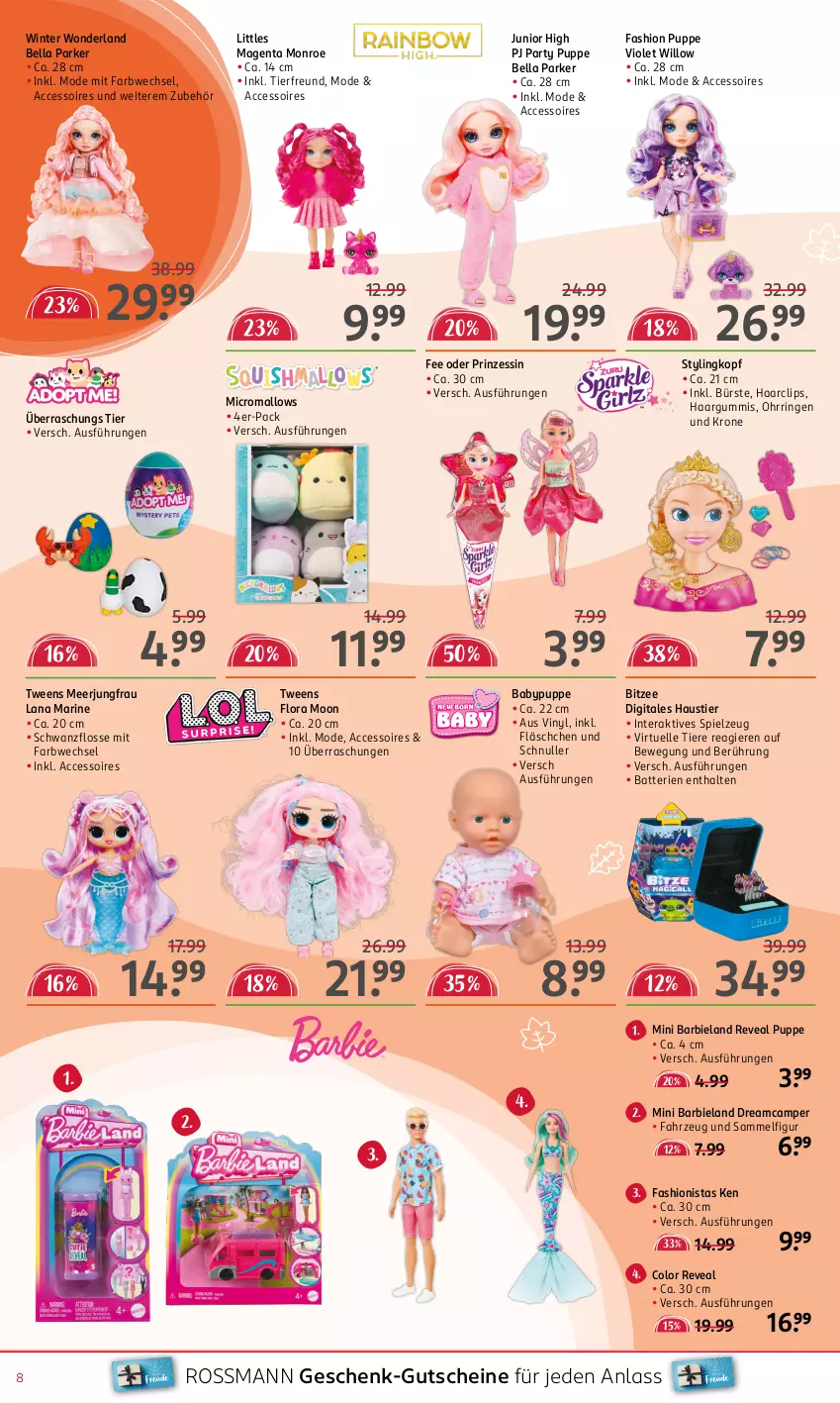 Aktueller Prospekt Rossmann - Prospekte - von 04.11 bis 15.11.2024 - strona 8 - produkty: ACC, accessoires, aust, Barbie, batterie, batterien, bürste, Elan, elle, gutschein, gutscheine, Jungfrau, krone, Mode, Ohrringe, Puppe, ring, spielzeug, Stier, Ti, Tiere